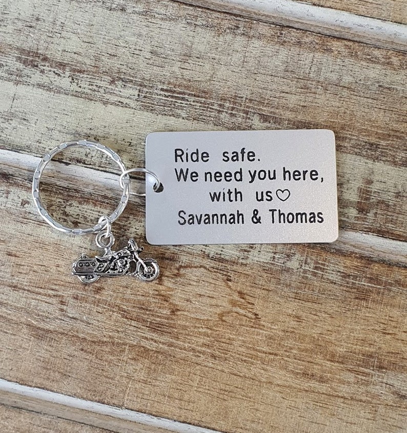 Personalized Ride Safe Keychain Engraved Key Ring With Etsy