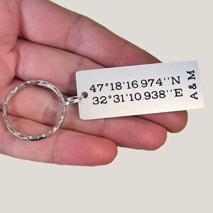 Personalized GPS Coordinates Couples Keychain with Initials, Engraved Latitude and Longitude Long Distance Relationship Gift for Lovers