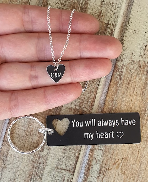 Custom Keychain Heart Necklace Set Cut Out Black Heart You Will Always Have My Heart Custom Engraved Keyring Couples Matching Lovers Gift Etsy UK