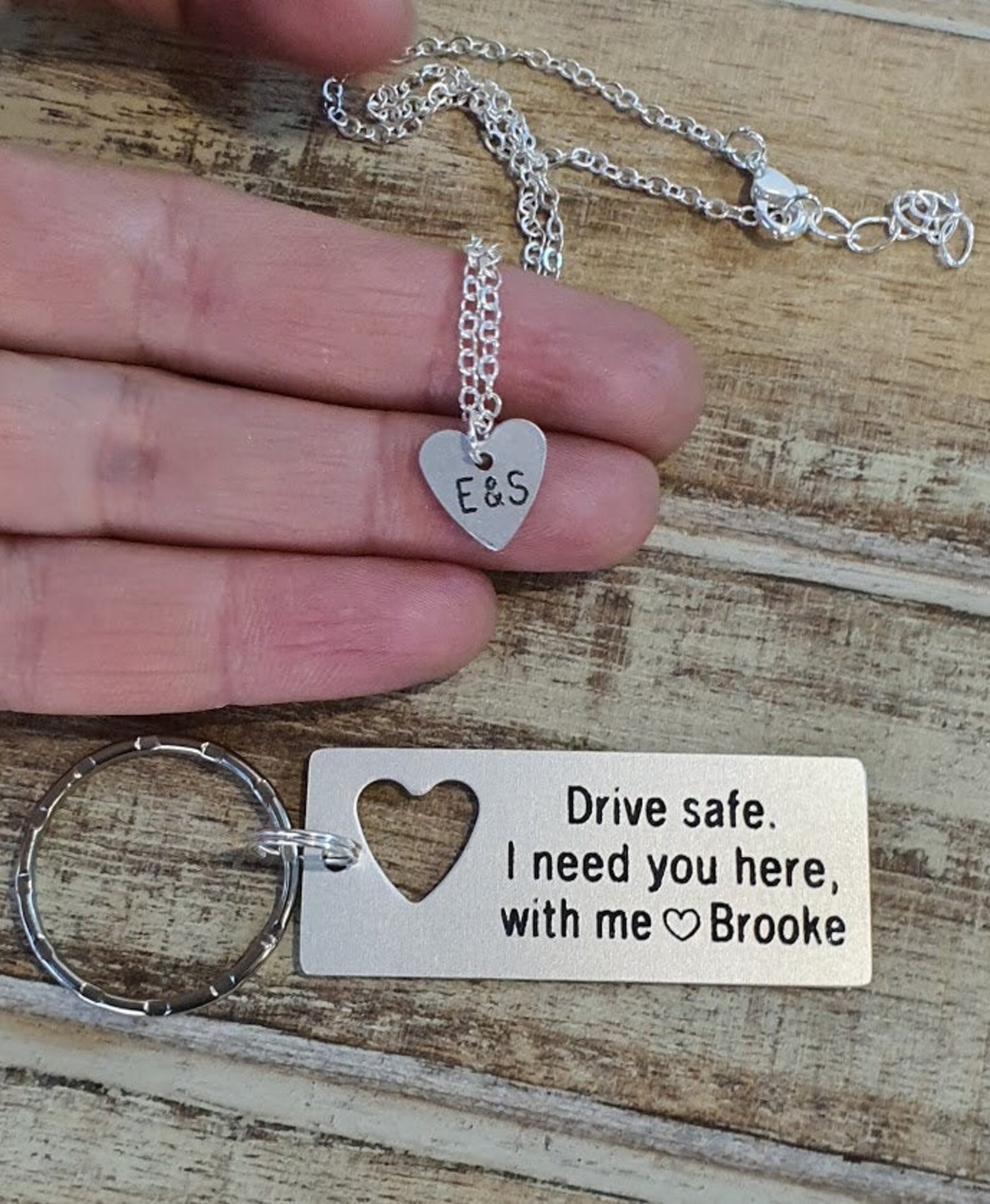 Personalized Keychain and Necklace Set Drive Safe Engraved Etsy