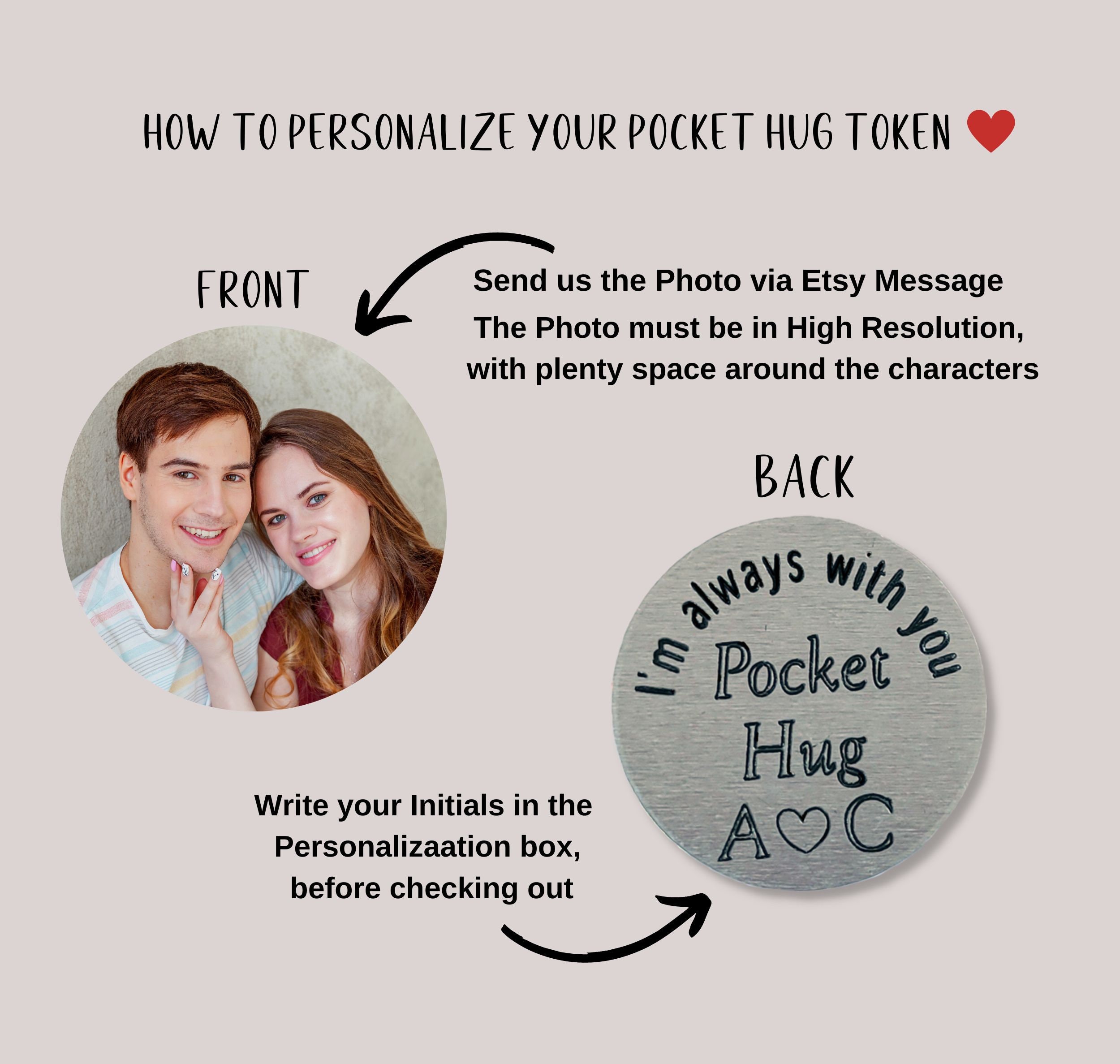 Pocket Message Personalized Double Sided Pocket Hug Token Photo Custom Engraved ...