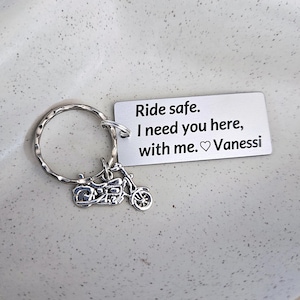 Ride Safe Personalized Motorcycle Keychain – Custom Engraved Biker Gift for Him | Boyfriend, Husband, Couples Keychain with Motorbike Charm image 2