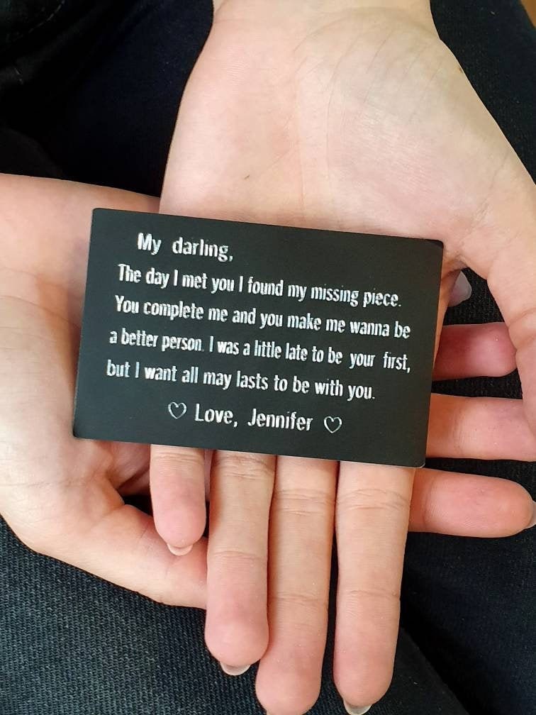 Husband Wallet Card From Wife - Engraved Metal Love Note Card For Anniversary, Birthday, Long Distance Gifts