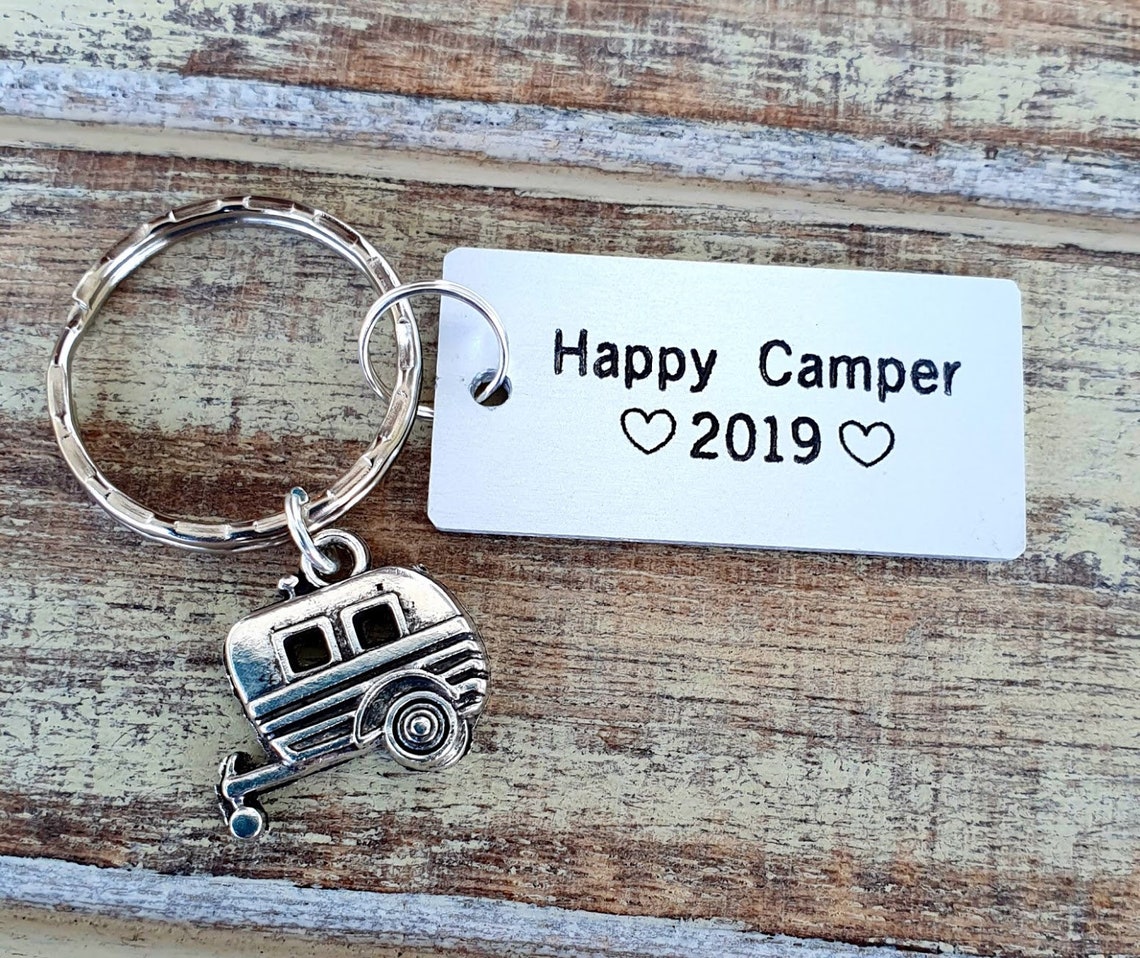 Happy Camper Keychain Personalized Camping Custome Message Etsy