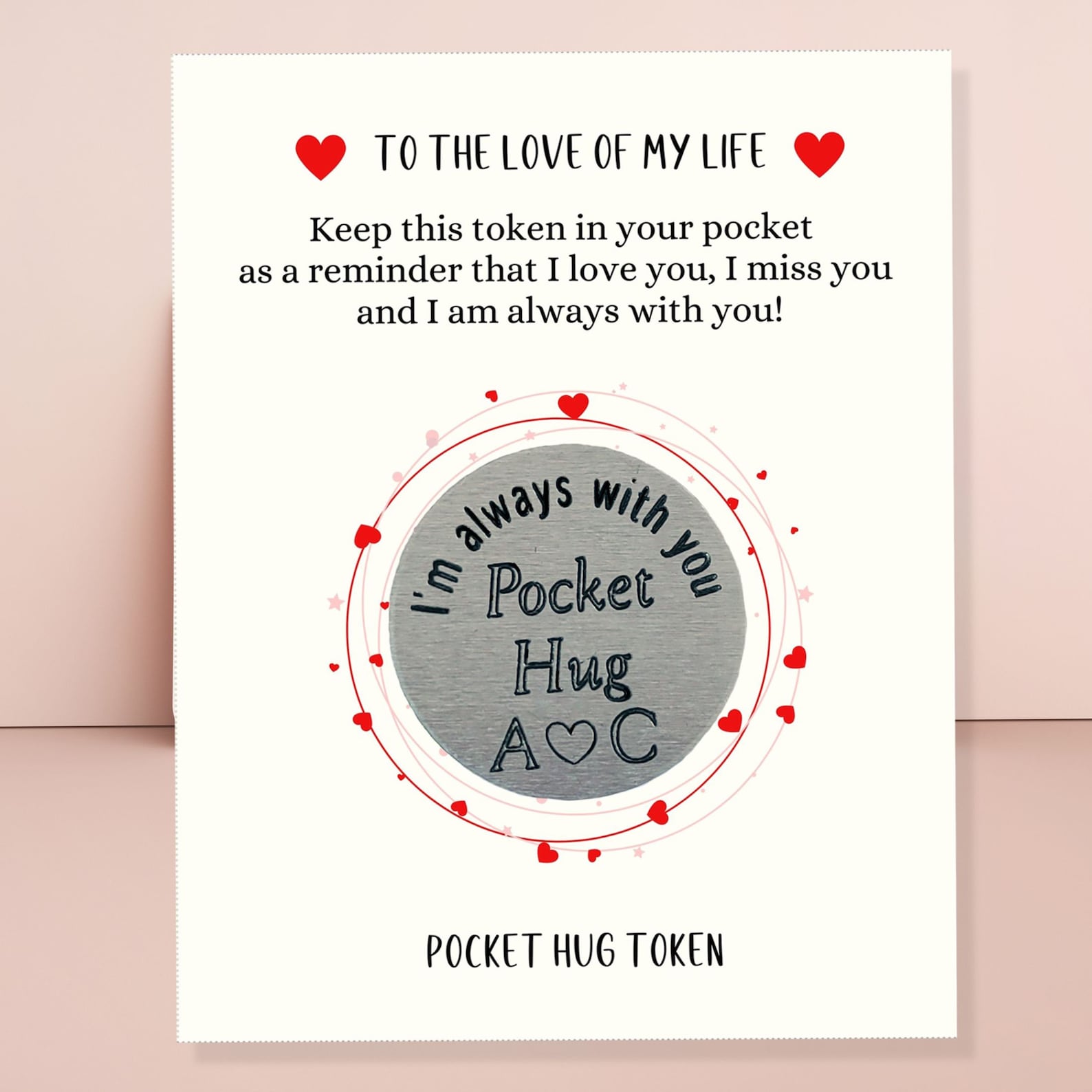 Pocket Message Personalized Double Sided Pocket Hug Token Photo Custom Engraved ...