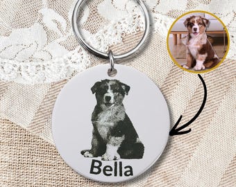 Custom Dog Photo Keychain, Personalized Pet Portrait Keyring, Engraved Dog Keychain with Name, Dog Lover Gift, Custom Pet Keychain