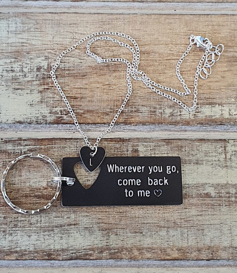 Personalized Keychain and Necklace Set Heart Pendant Wherever Etsy