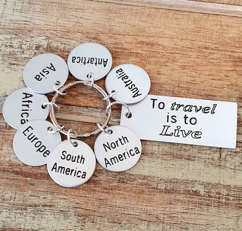 Personalized Travel Token Keychain, Engraved Traveller Collective Keyring, Collection of Countries Visited, Travel Lover Gift image 3