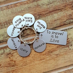 Personalized Travel Token Keychain, Engraved Traveller Collective Keyring, Collection of Countries Visited, Travel Lover Gift image 4