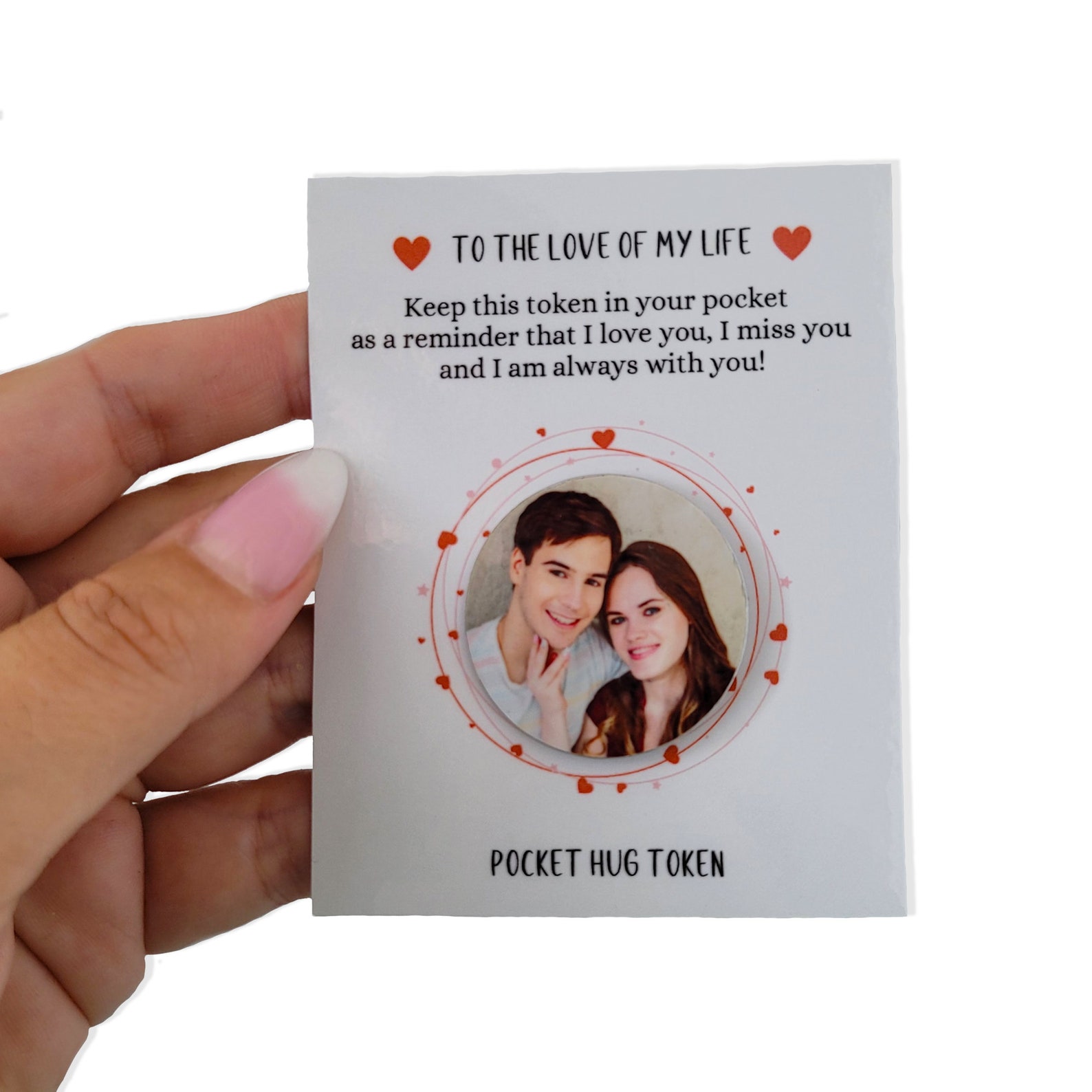 Pocket Message Personalized Double Sided Pocket Hug Token Photo Custom Engraved ...