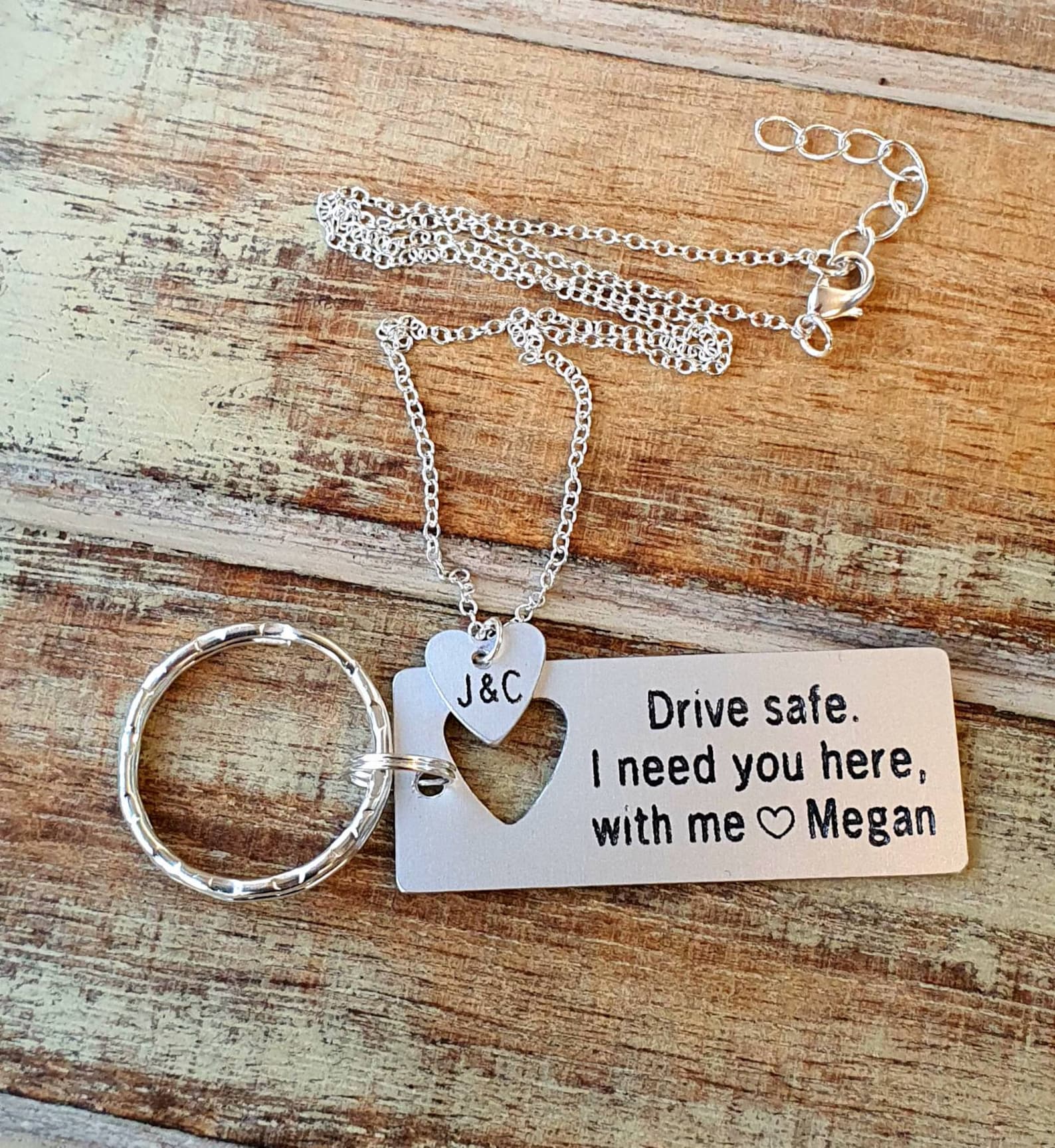 Personalized Keychain and Necklace Set Drive Safe Engraved Etsy