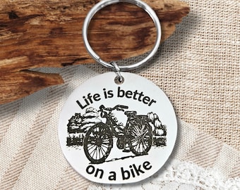 Bicycle Keychain Personalized, Engraved Bike Key ring Gift for Cyclist, Ride Safe Bike, Custom Message Stainless Steel Biker Gift