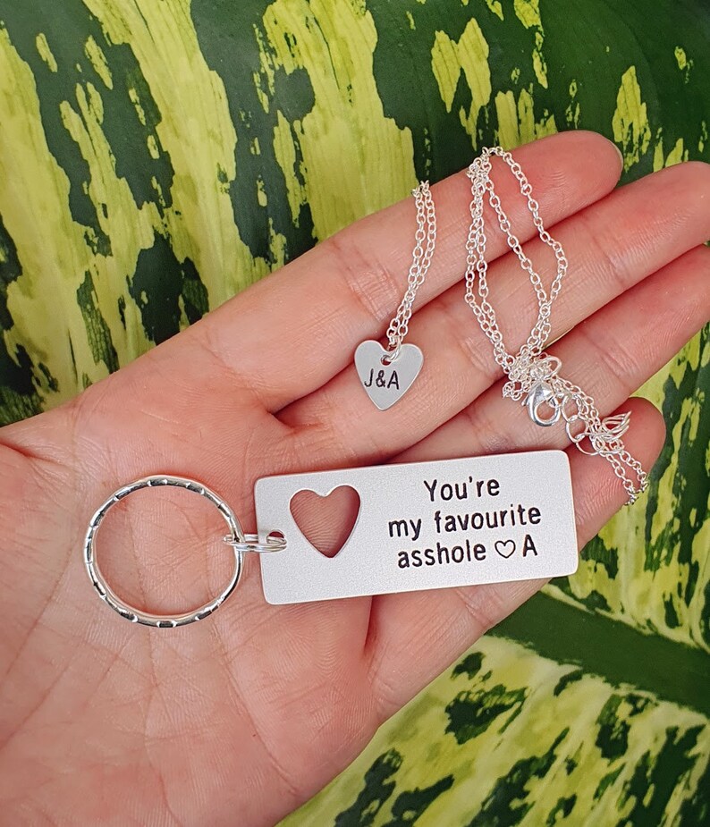 Personalized Keychain and Necklace Set Heart Pendant Etsy