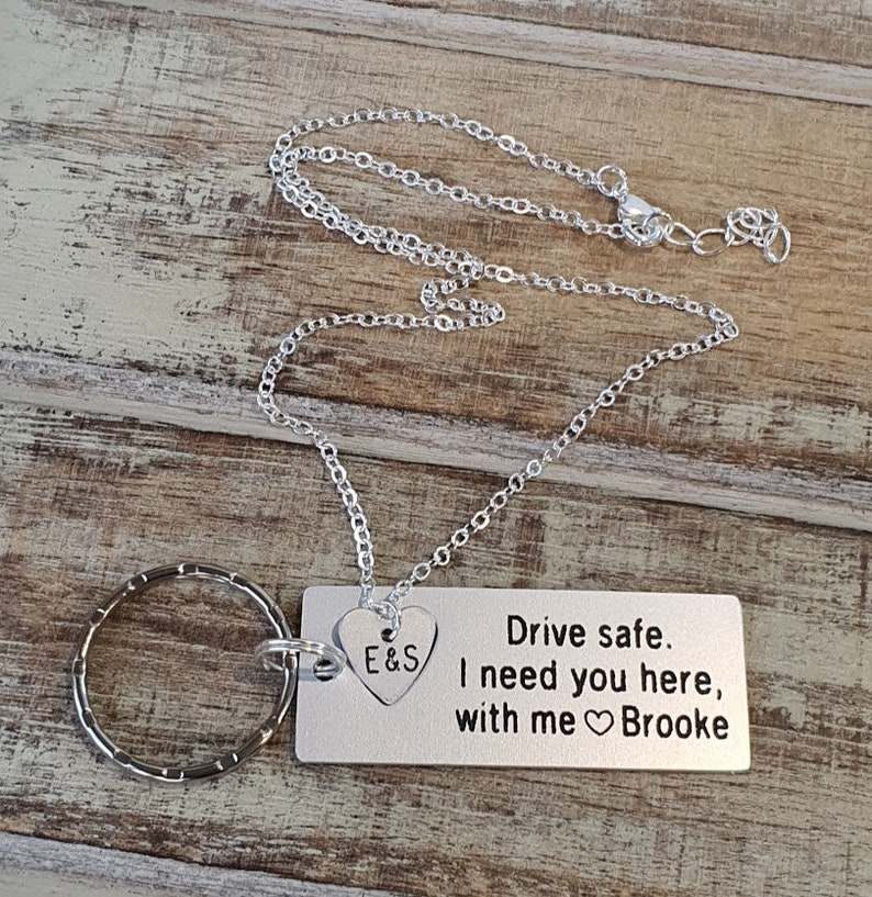 Personalized Keychain and Necklace Set Drive Safe Keychain Etsy