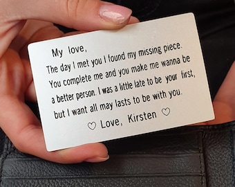 Personalized Wallet Card Insert, Engraved Love Message for Him, Husband or Boyfriend Gift, Custom Anniversary Card, Metal Wallet Keepsake
