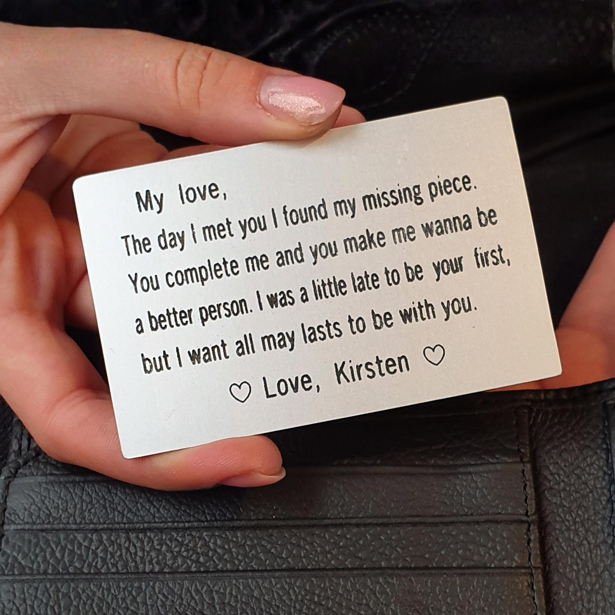 Personalized Wallet Card Insert, Engraved Love Message for Him