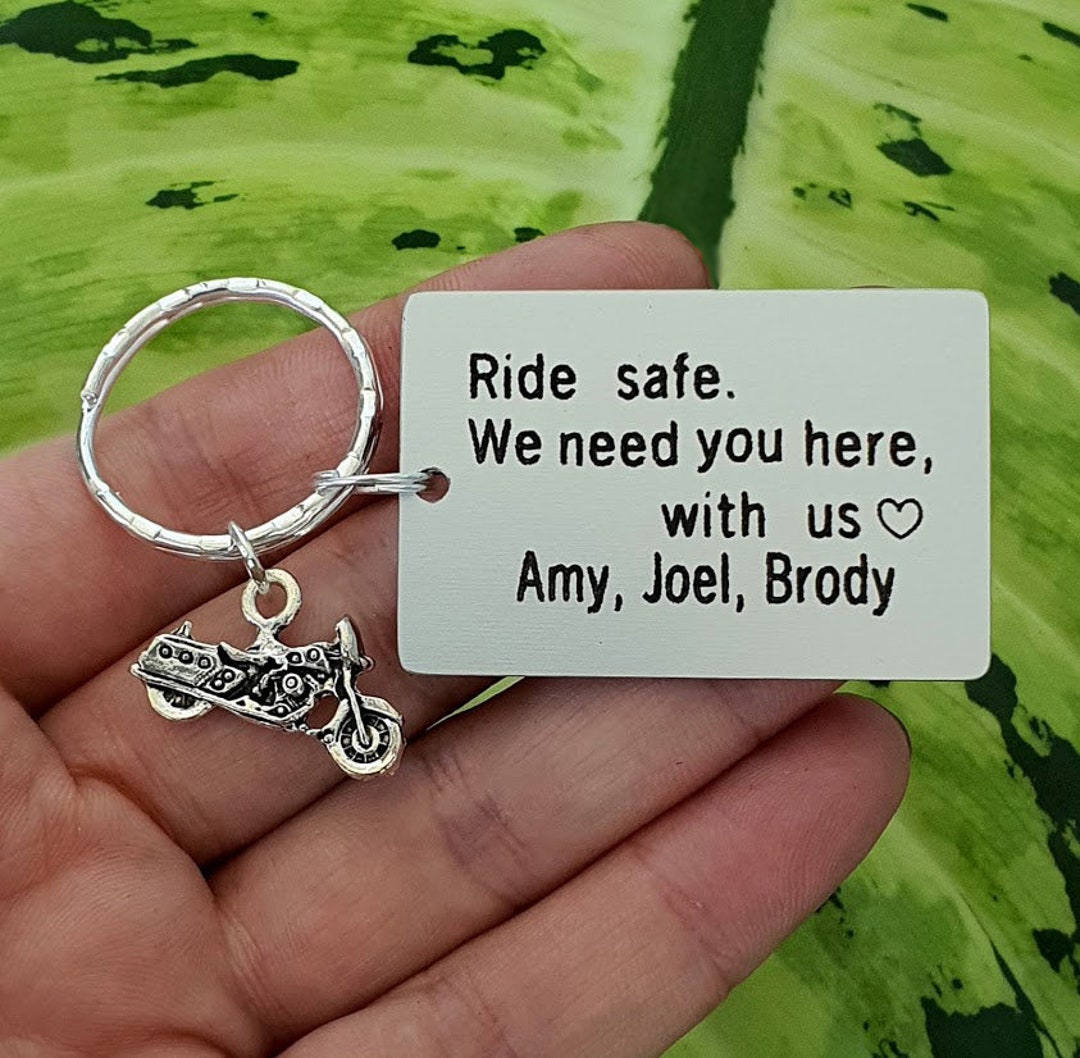 Personalized Ride Safe Keychain Engraved Key Ring With Etsy
