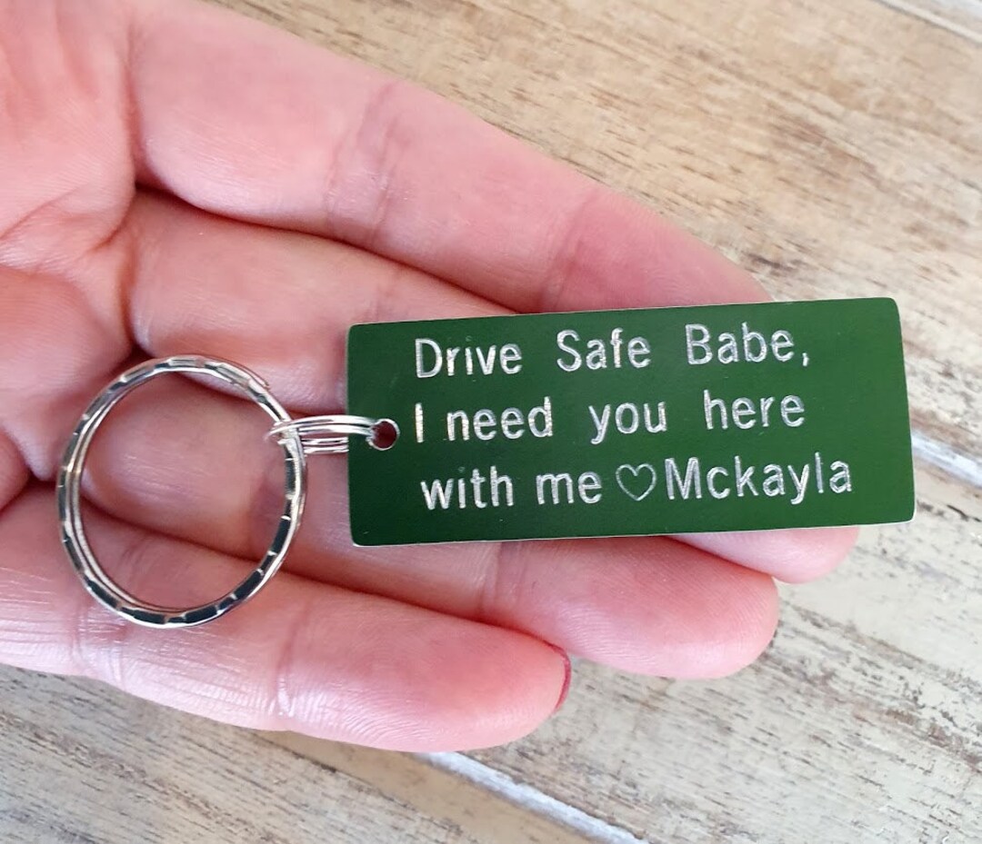 Drive Safe Keychain, Personalized Keychain, Anodized Aluminum, Couples