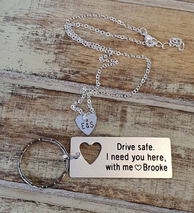 Personalized Keychain and Necklace Set Drive Safe Keychain Etsy UK