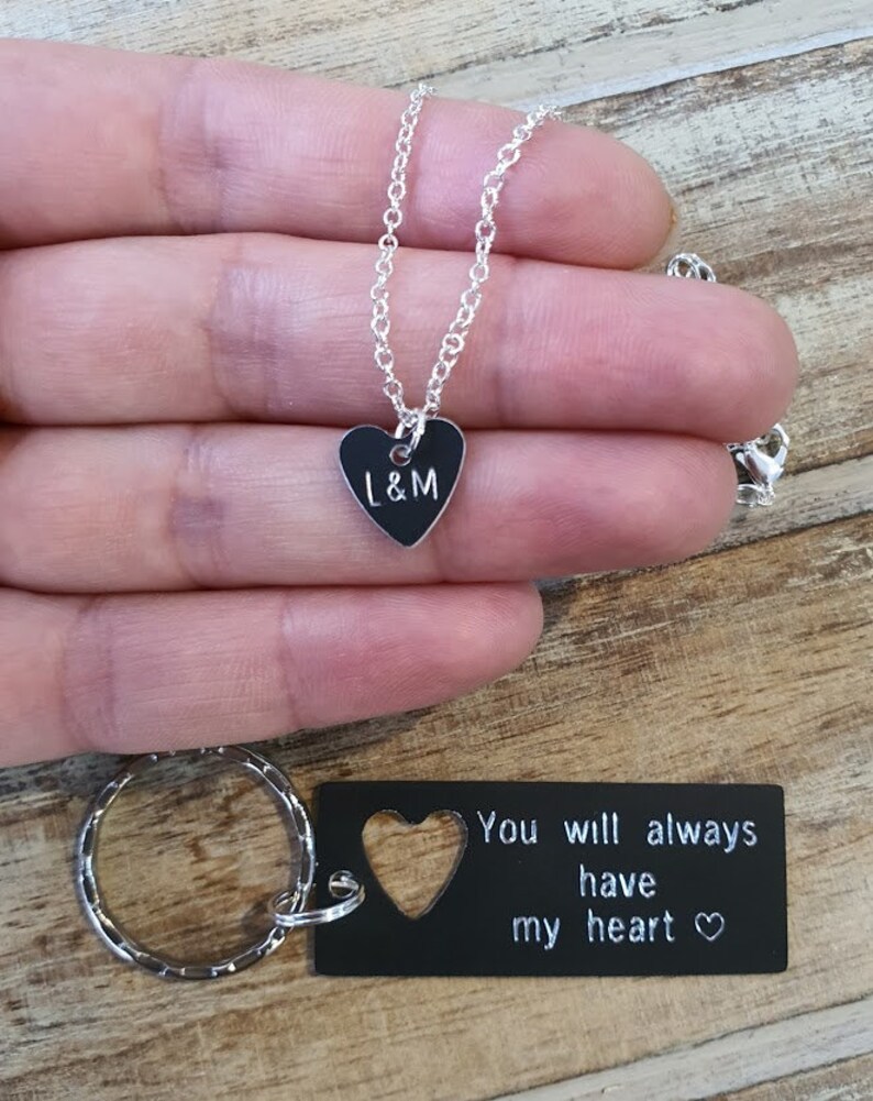 Personalized Keychain and Necklace Set Heart Pendant Wherever Etsy