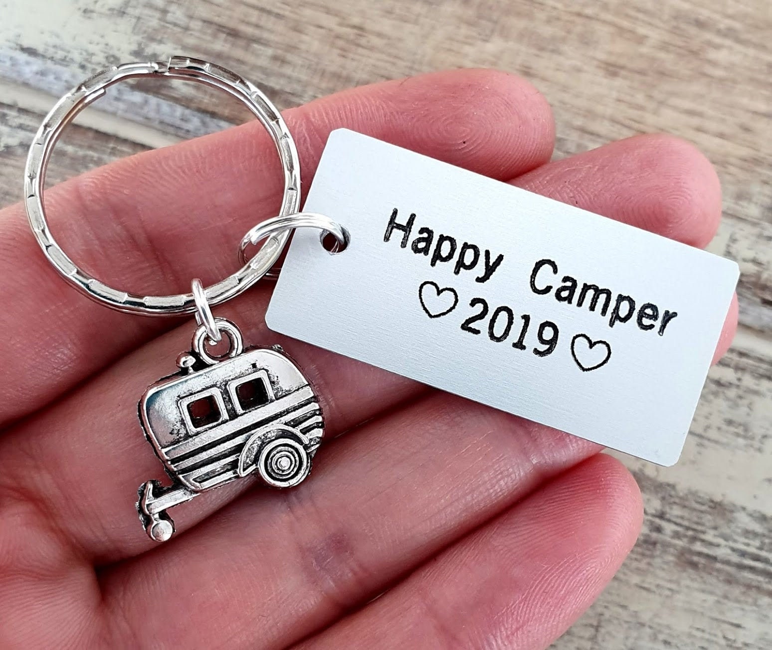 Happy Camper Keychain Personalized Camping Custome Message Etsy