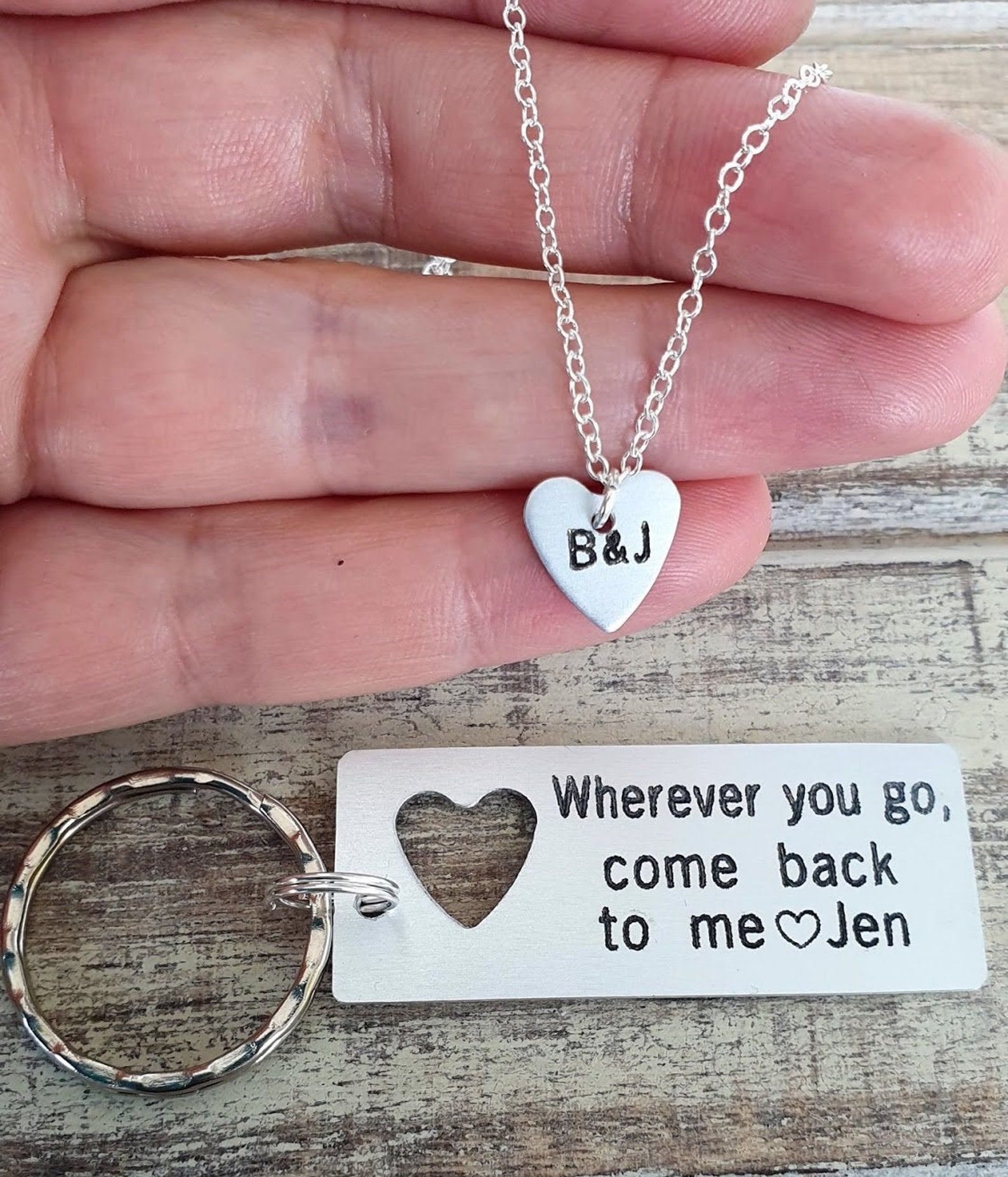 Personalized Keychain and Necklace Set Heart Pendant Wherever Etsy