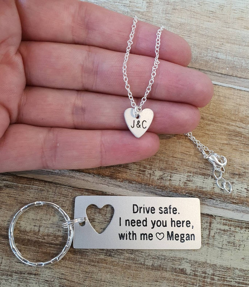 Personalized Keychain and Necklace Set Drive Safe Keychain Etsy