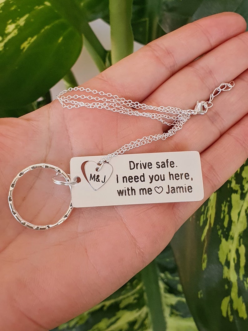 Personalized Keychain and Necklace Set Drive Safe Engraved Etsy