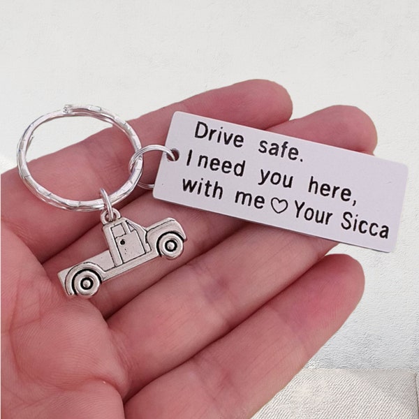 Drive Safe Keychain, Personalized Keychain, Truck Charm, Couples Keychain, Engraved, Husband, Boyfriend Gift, Driver gift, new driver