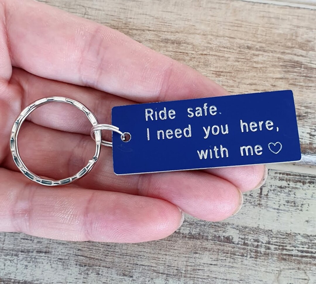 Ride Safe Keychain, Personalized, Anodized Aluminum, Couples Keychain