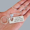 Personalized Keychain and Necklace Set Drive Safe Engraved Couples Keychain, His and Hers Matching Set, Boyfriend Lovers gift, Heart Pendant