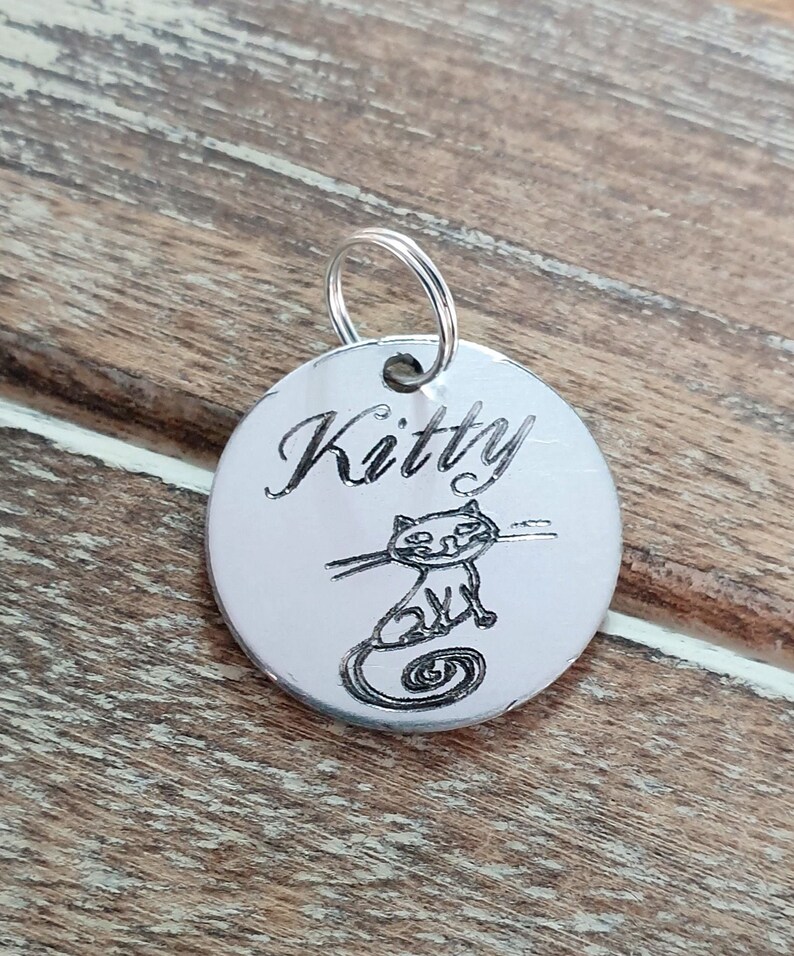 Personalized Pet Id Tag Engraved Custom Cat Tag Round Etsy