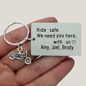 Personalized Ride Safe Keychain, Engraved Key Ring with Motorcycle Charm, Motor, Couples Keychain, Husband, Boyfriend Gift, Biker gift, Bike