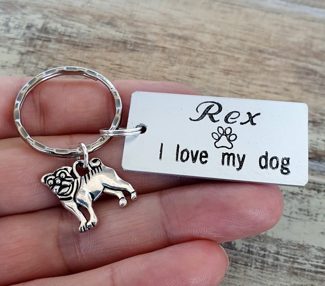 I Love My Dog Keychain Personalized Engraved Custom Etsy