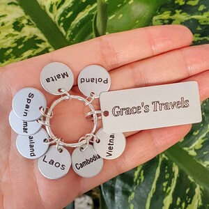 Personalized Travel Token Keychain, Engraved Traveller Collective Keyring, Collection of Countries Visited, Travel Lover Gift image 6
