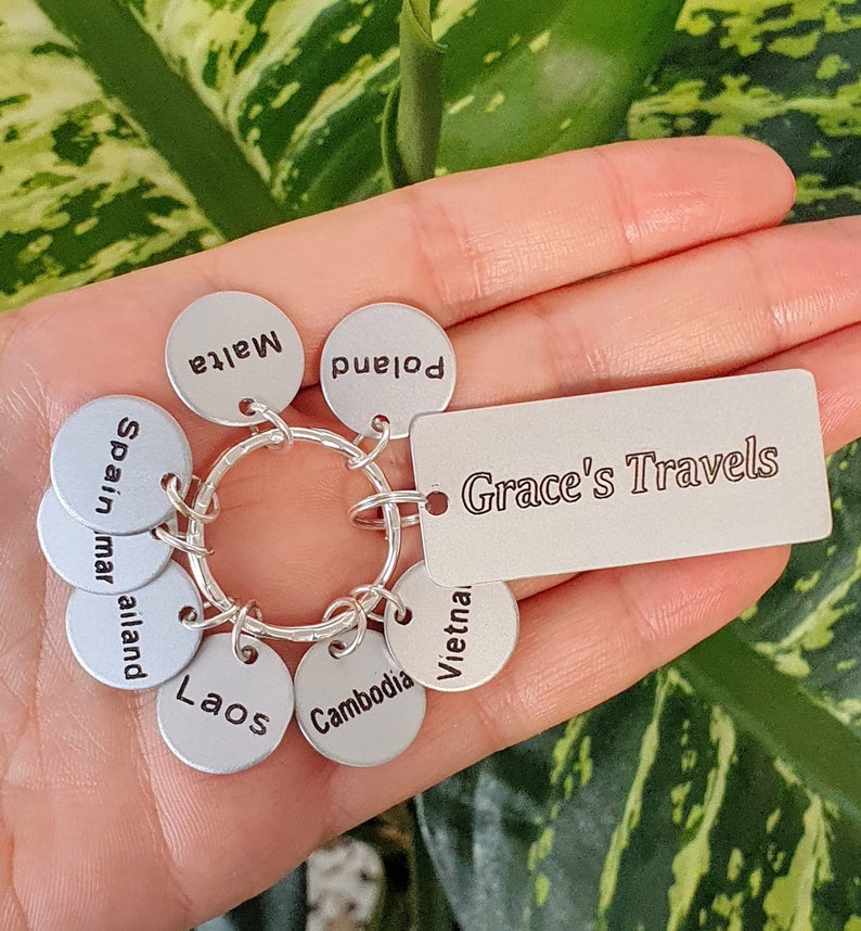 Personalized Travel Token Keychain, Engraved Traveller Collective Keyring, Collection of Countries Visited, Travel Lover Gift image 6