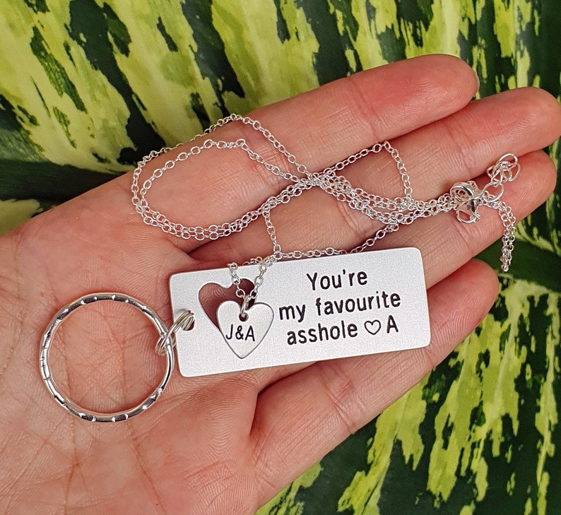 Personalized Keychain and Necklace Set Heart Pendant Etsy