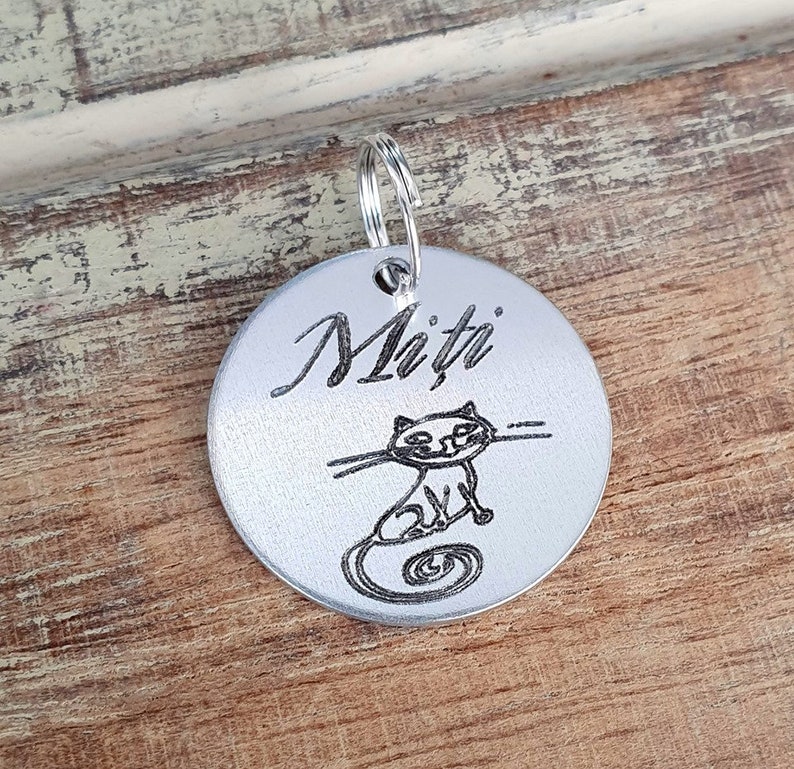 Personalized Pet Id Tag Engraved Custom Cat Tag Round Etsy