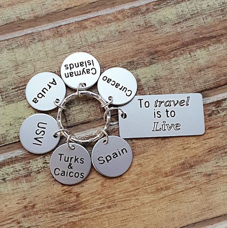 Personalized Travel Token Keychain, Engraved Traveller Collective Keyring, Collection of Countries Visited, Travel Lover Gift image 5