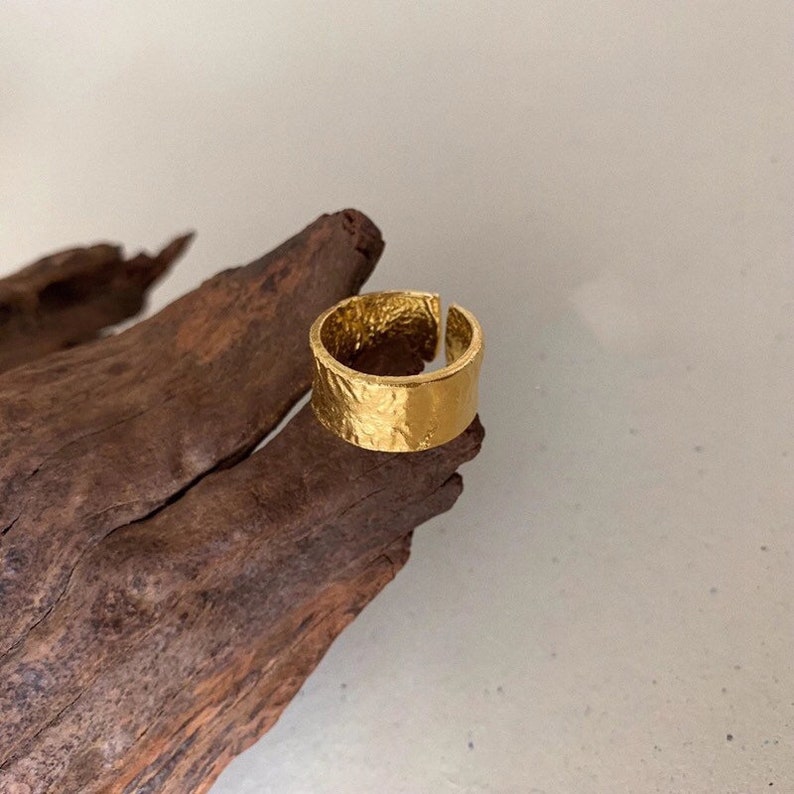 Chunky gold ring 18K Gold plated 925 sterling silver ring Minimal silver ring Textured wide band gold plated silver ring