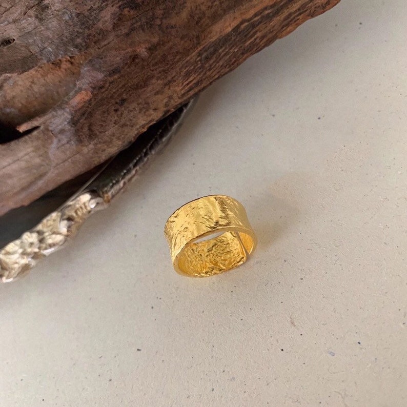 Chunky gold ring 18K Gold plated 925 sterling silver ring Minimal silver ring Textured wide band gold plated silver ring