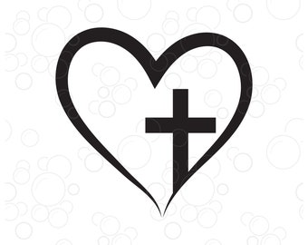 Cross heart svg, Cross svg silhouette file, Cross cameo, Cross cricut SVG, Christian cross svg, Cross heart cut file