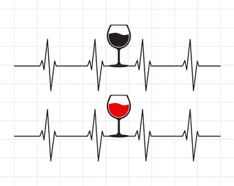 Arquivo de corte SVG de batimento cardíaco em taça de vinho. Compatível com Silhouette Studio e Cricut.