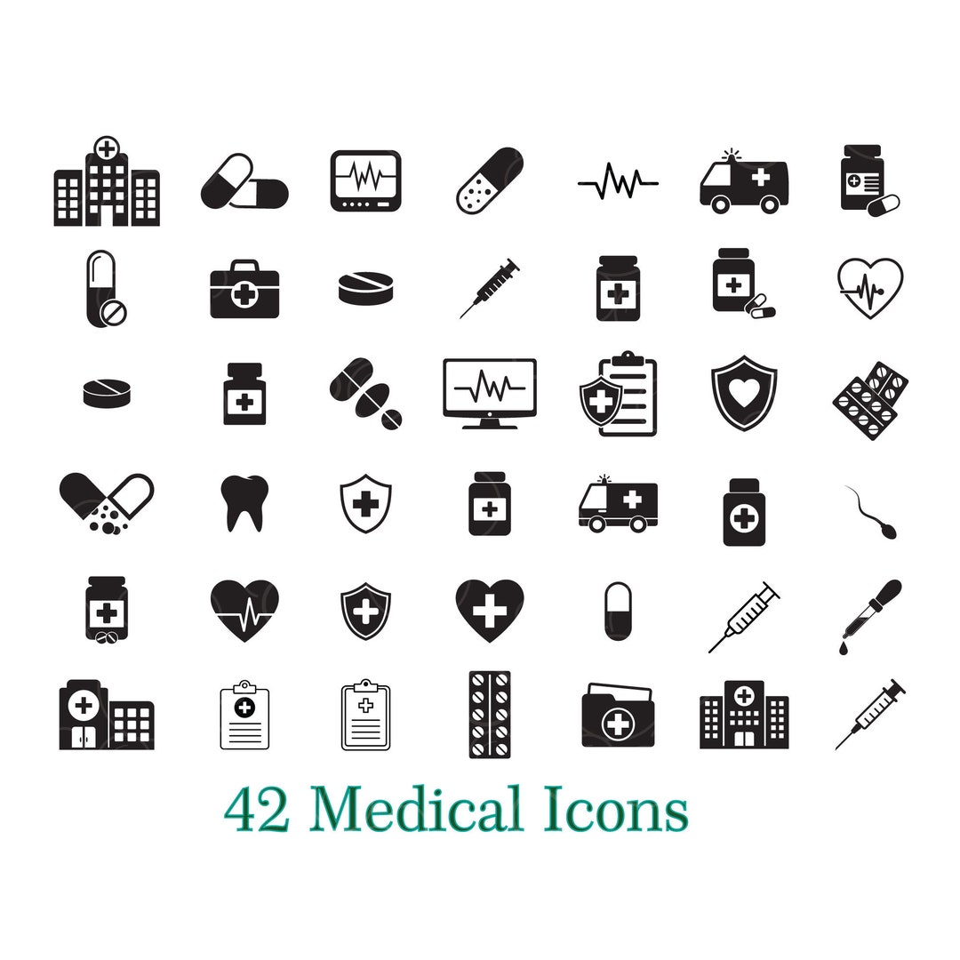 Set of 42 Medical Icons SVG, PNG Files, Medicine SVG, Medical Care Svg