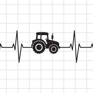 May include: A black tractor silhouette integrated into a heartbeat line, set against a grid background. The tractor is depicted in a simple, graphic style, suggesting a theme related to farming or agriculture. The design is clean and modern.