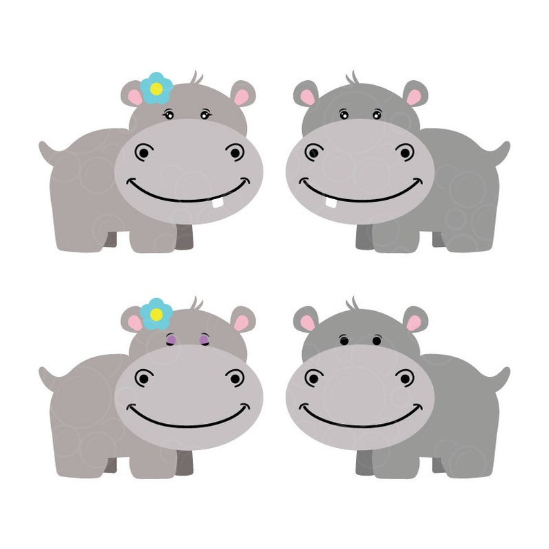 Download Set of four cute hippo svg hippo girl svg hippo boy svg | Etsy