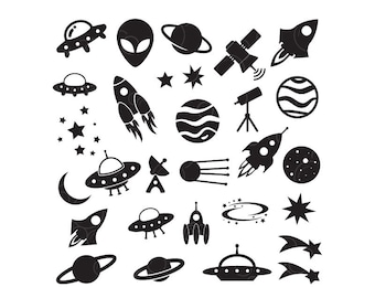 Set of 29 space elements SVG, Space SVG cutting files,ufo svg, space silhouette, space cricut, planets svg, rocket svg, aliens svg, png