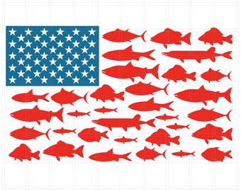 Pesce con bandiera americana svg, Pesce con bandiera americana png, 4 luglio svg, Memorial Day svg, pesce svg, file di taglio bandiera americana, cricut, silhouette