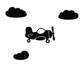 Airplane SVG, Plane SVG, Flying PNG, Kids Design, Child Room Vinyl Decor, 12 Clouds design for cutting in addition, svg, png, Silhouette