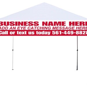 Tent Banner 10ft x 1 1/2ft Full Color Custom Printed Mesh Banner Full Kit Attach Your Custom Banner With Ease on any Valance of Your Canopy